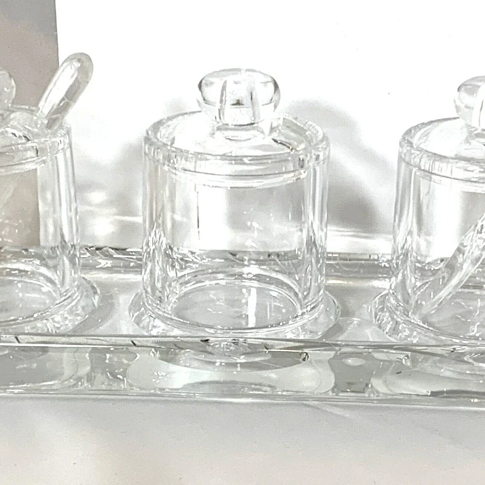 Clear Acrylic‎ Condiment Sauce Jars Serveware Party Buffet VNTG Missing 1 spoon